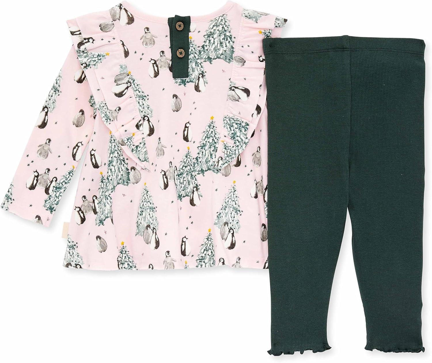 imageBurts Bees Baby Baby Girls Long Sleeve Top and Pant Set 100 Organic CottonEvergreen Penguins