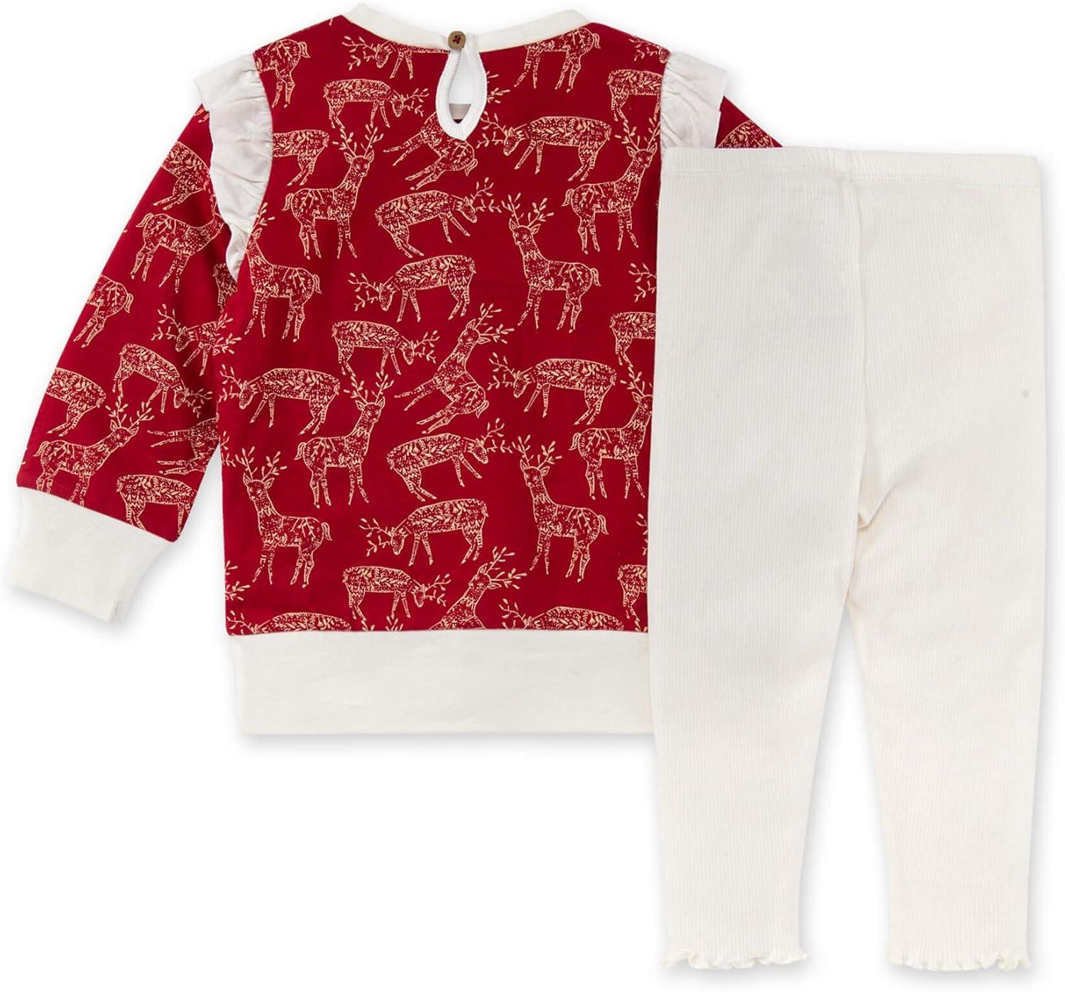 imageBurts Bees Baby Baby Girls Long Sleeve Top and Pant Set 100 Organic CottonFestive Reindeer