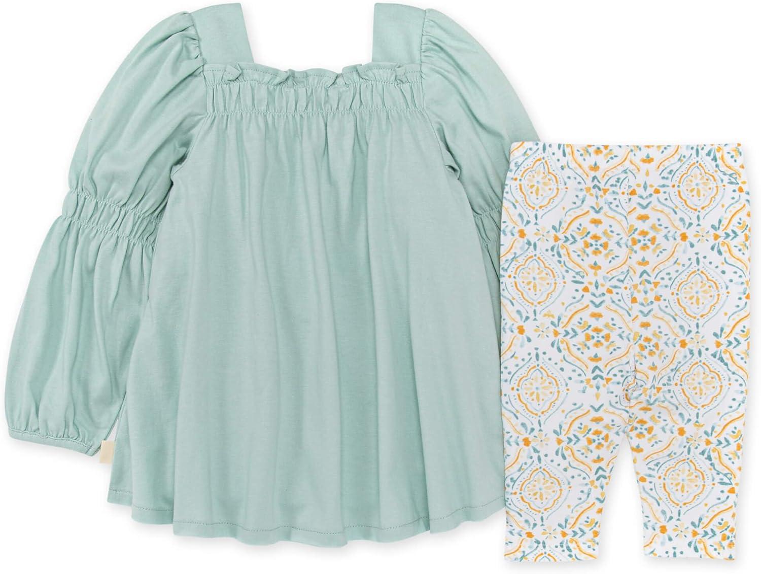 imageBurts Bees Baby Baby Girls Long Sleeve Top and Pant Set 100 Organic CottonSmocked Tunic  Capri