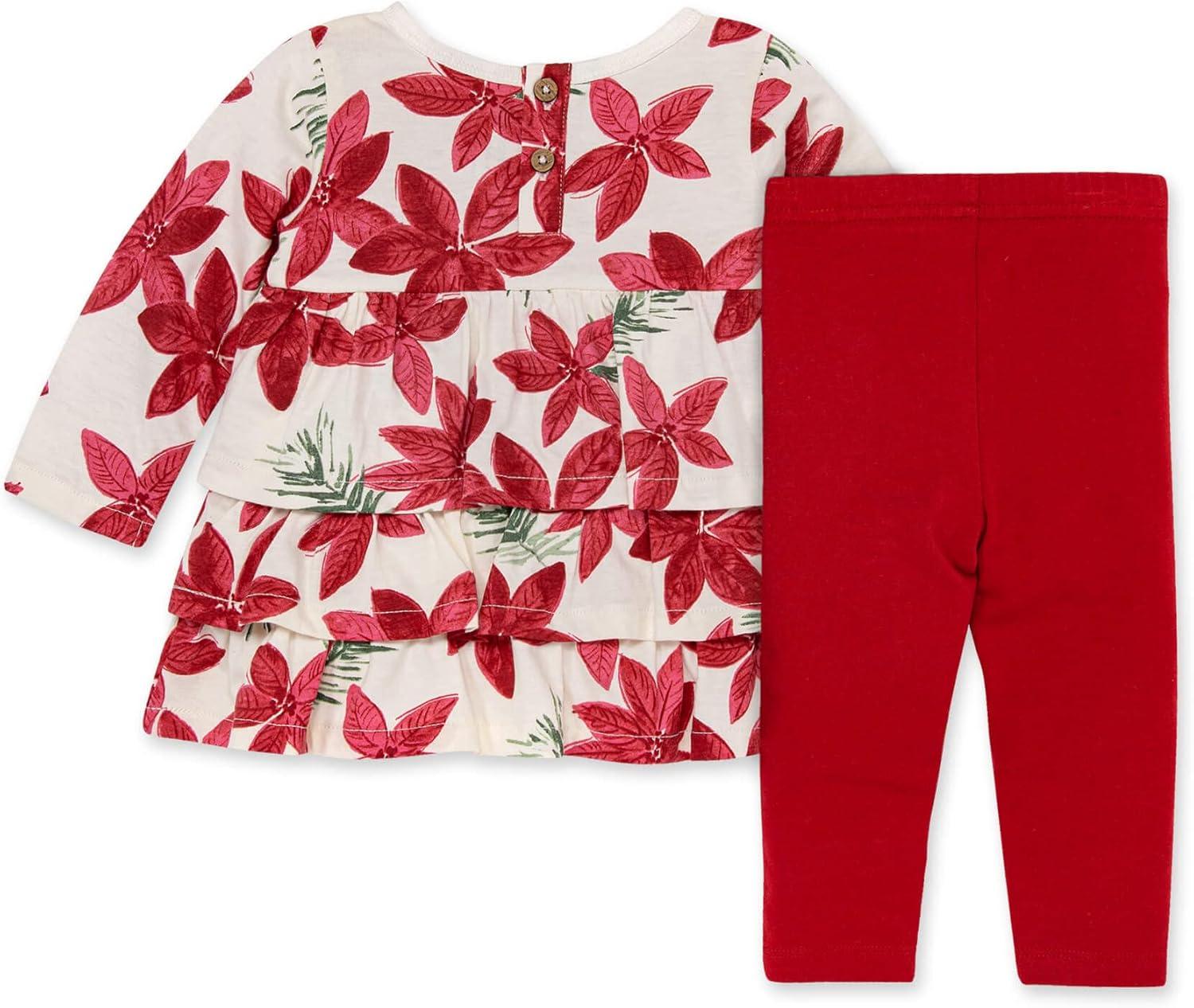 imageBurts Bees Baby Baby Girls Long Sleeve Top and Pant Set 100 Organic CottonWatercolor Pointsettia