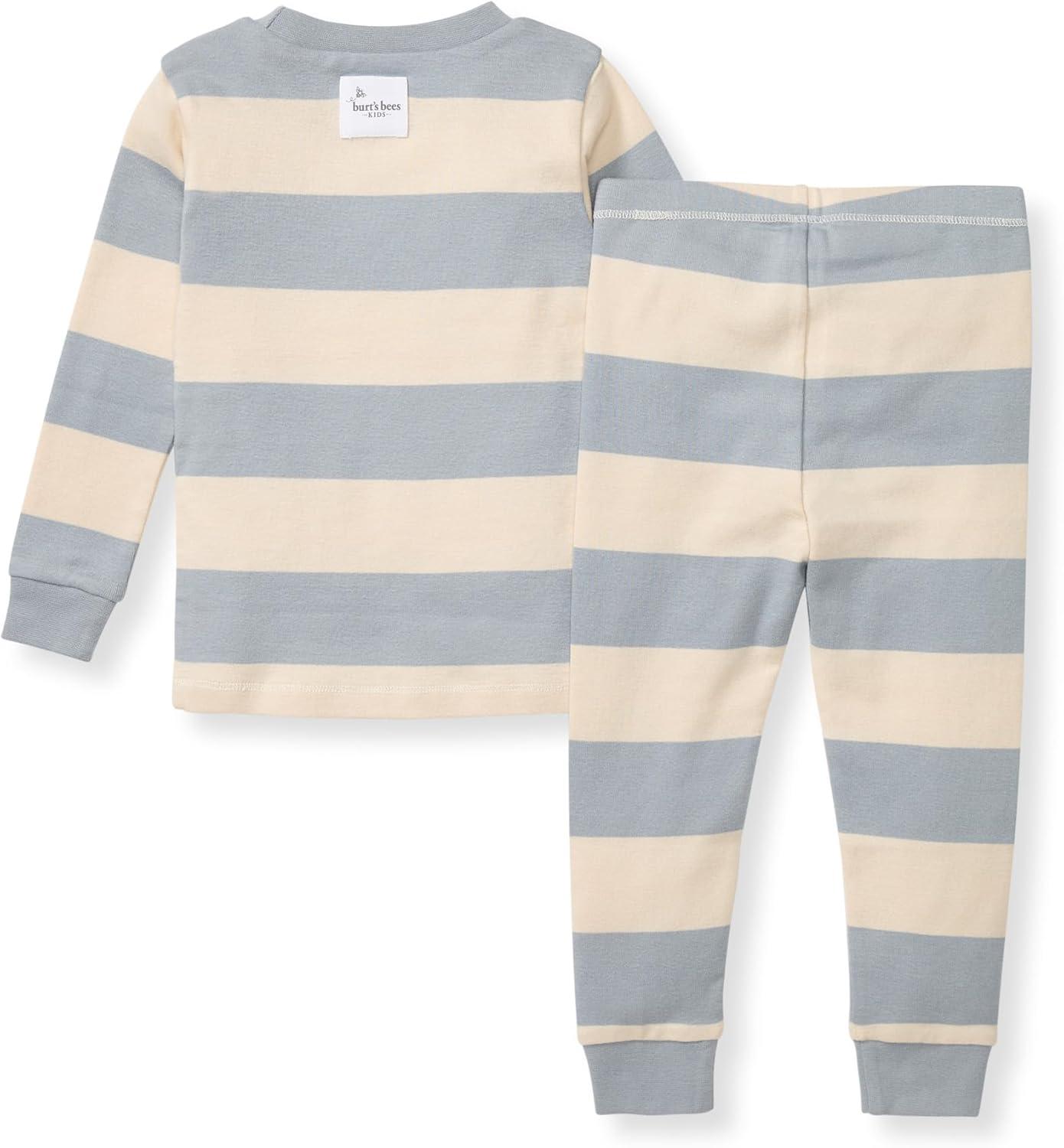 imageBurts Bees Baby Boys 2Piece Long Sleeve Tee and Pants Organic Cotton Pajama SetBlue Rugby Stripe