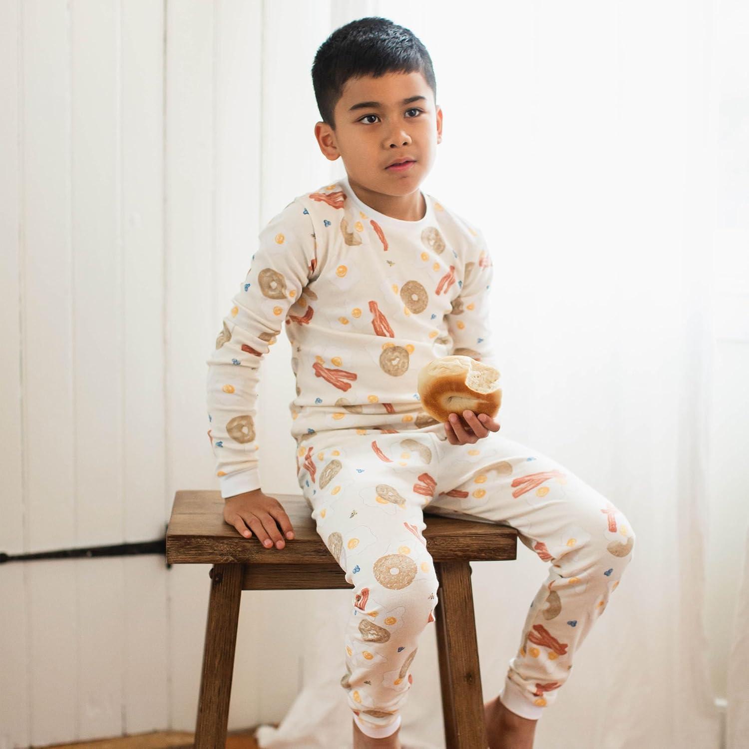 imageBurts Bees Baby Boys 2Piece Long Sleeve Tee and Pants Organic Cotton Pajama SetEggs  Coffee
