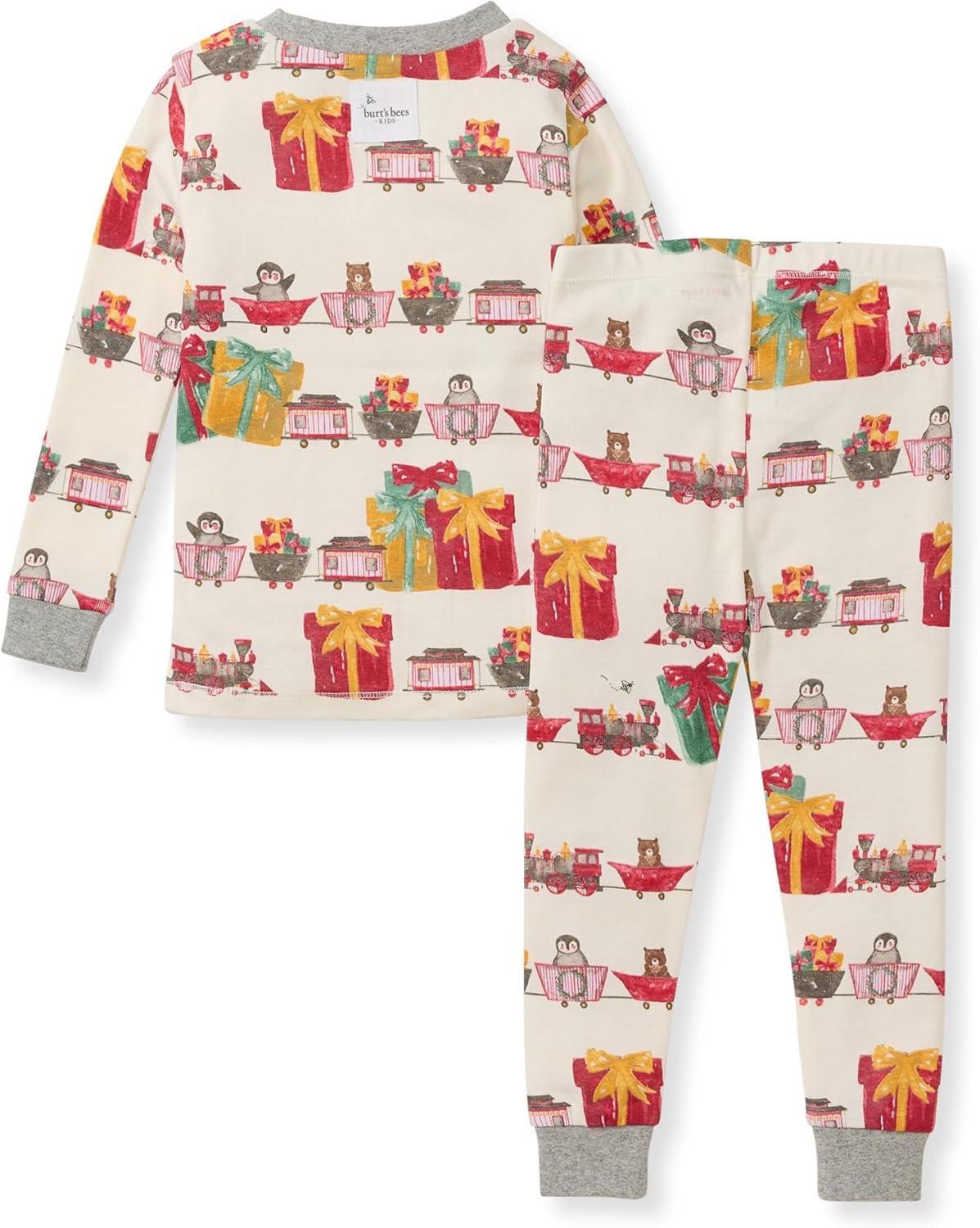 imageBurts Bees Baby Boys 2Piece Long Sleeve Tee and Pants Organic Cotton Pajama SetHoliday Train