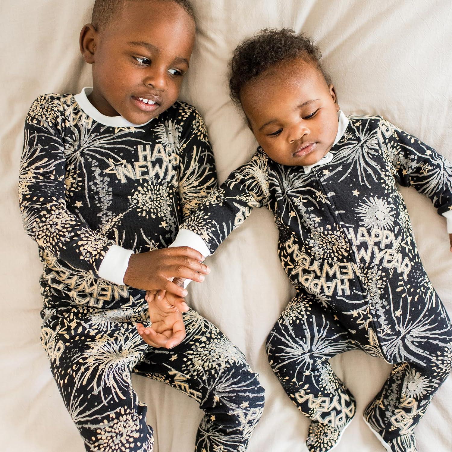 imageBurts Bees Baby Boys 2Piece Long Sleeve Tee and Pants Organic Cotton Pajama SetNew Year Cheer