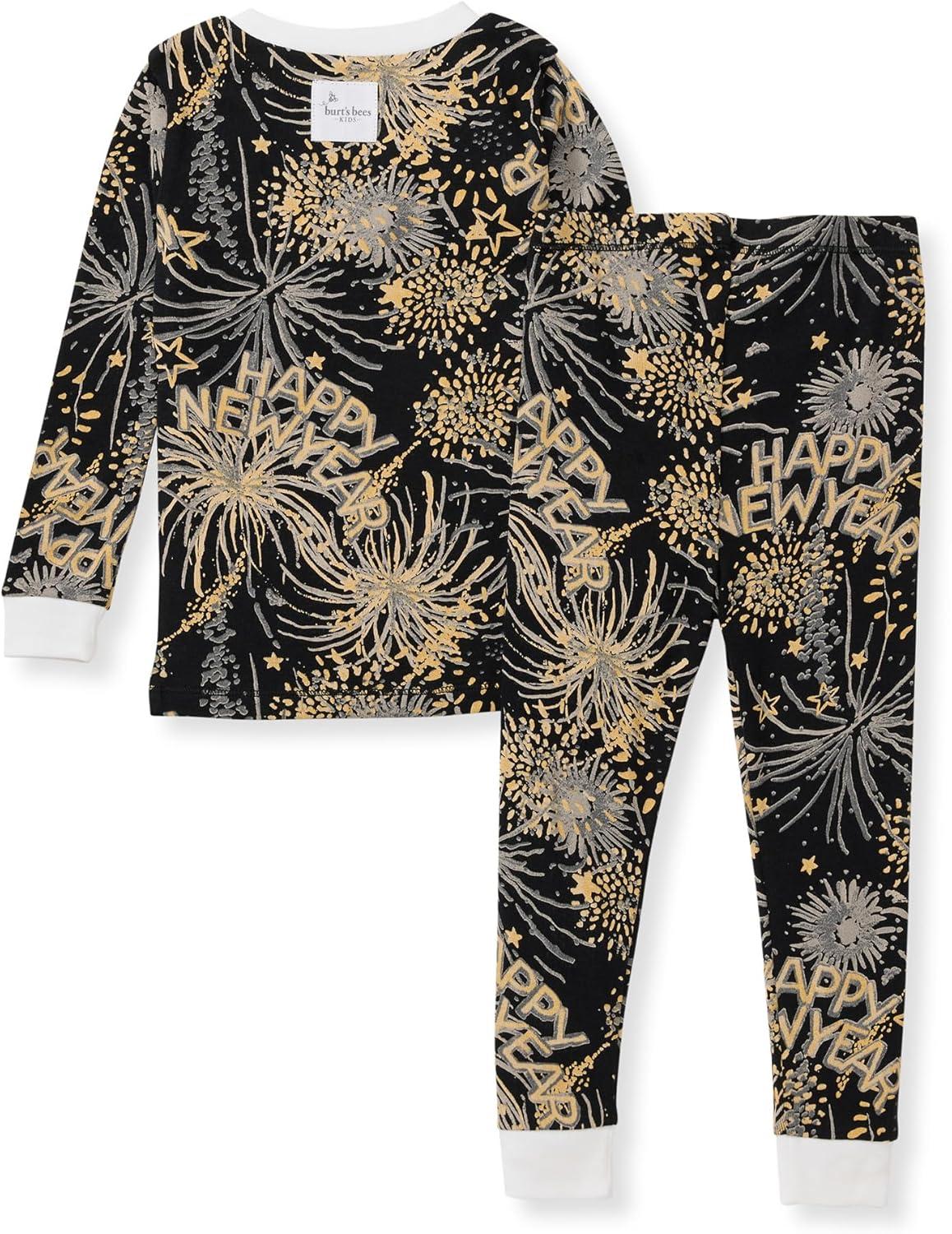 imageBurts Bees Baby Boys 2Piece Long Sleeve Tee and Pants Organic Cotton Pajama SetNew Year Cheer