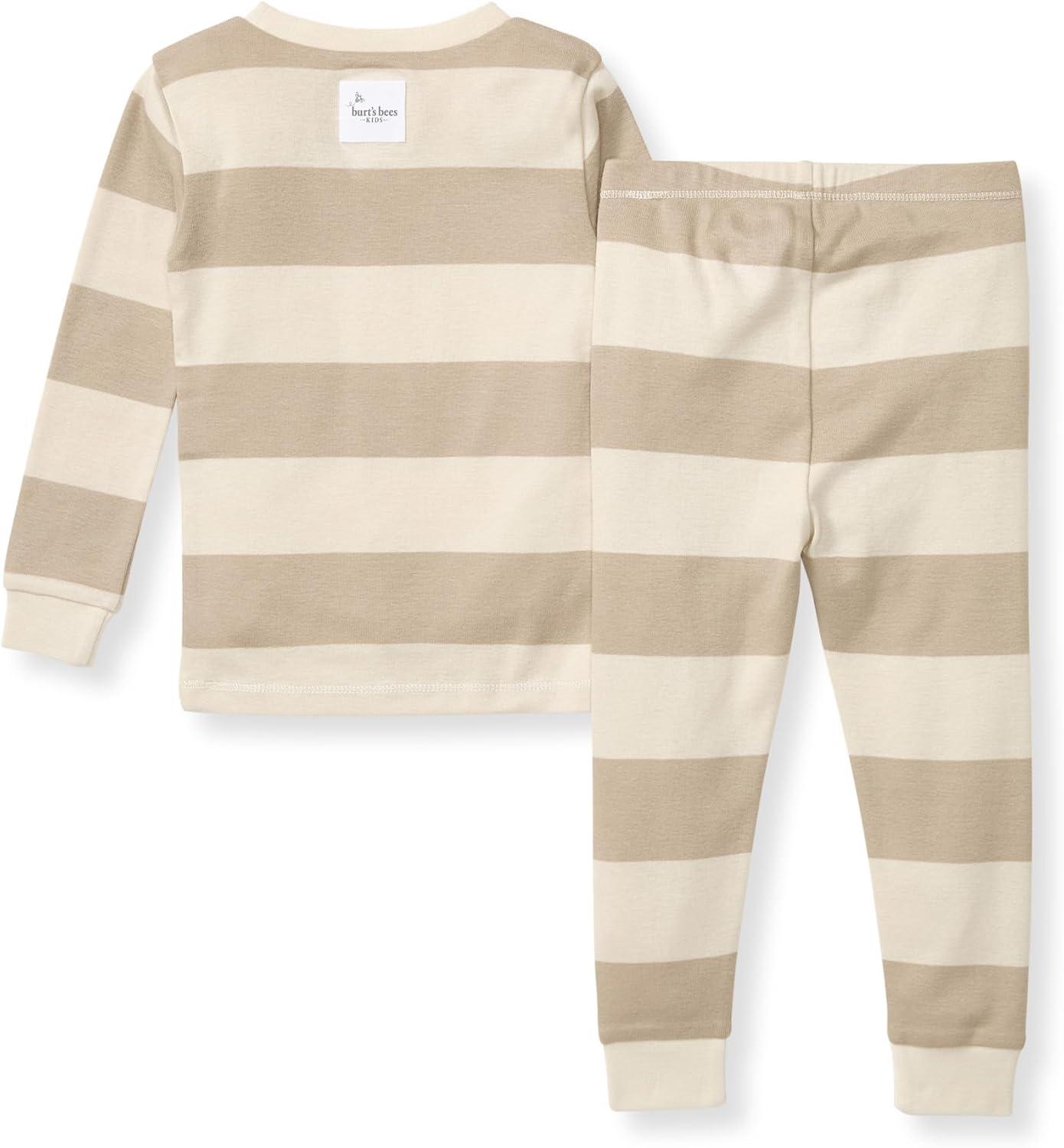 imageBurts Bees Baby Boys 2Piece Long Sleeve Tee and Pants Organic Cotton Pajama SetOat Rugby Stripe