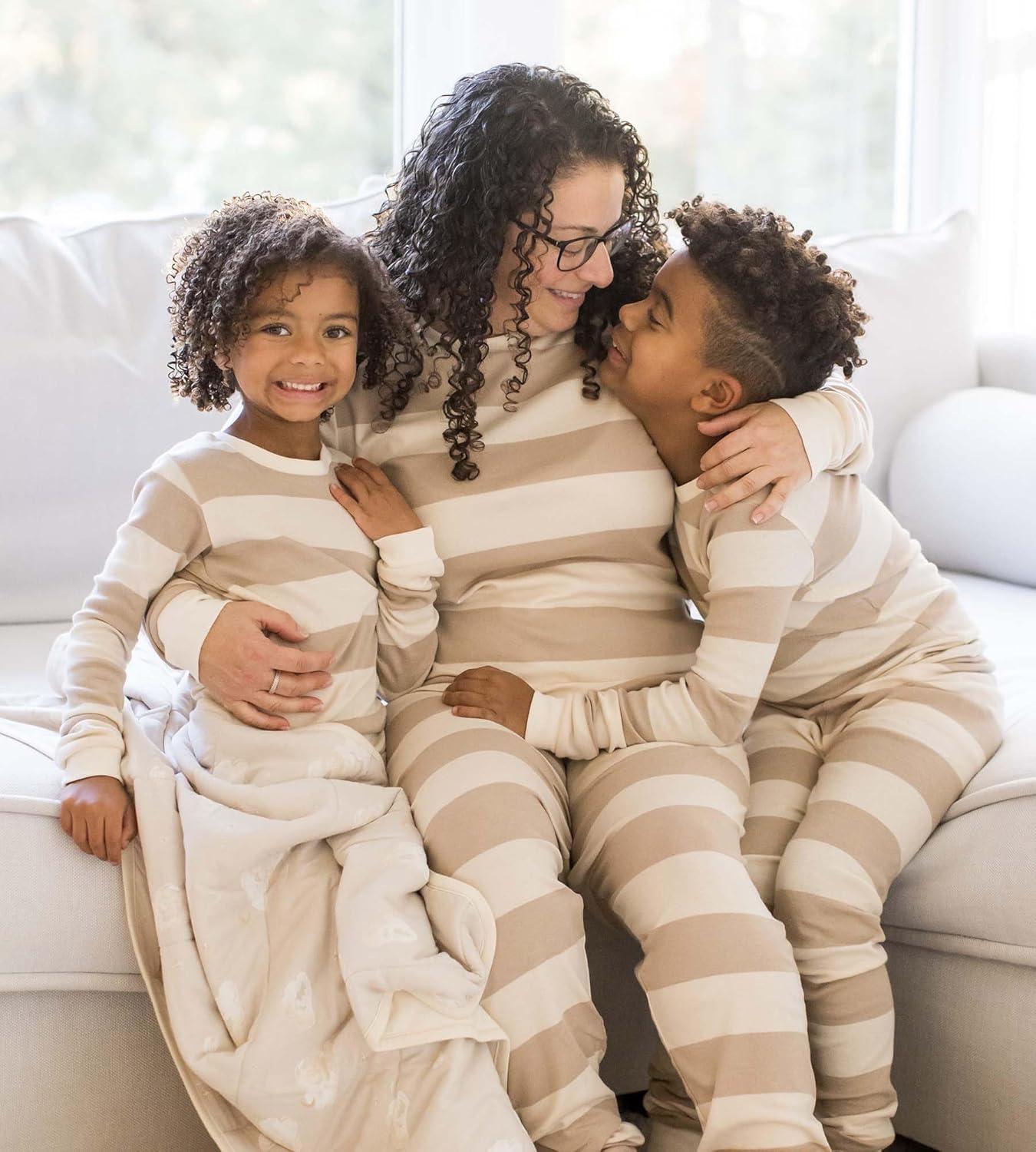 imageBurts Bees Baby Boys 2Piece Long Sleeve Tee and Pants Organic Cotton Pajama SetOat Rugby Stripe