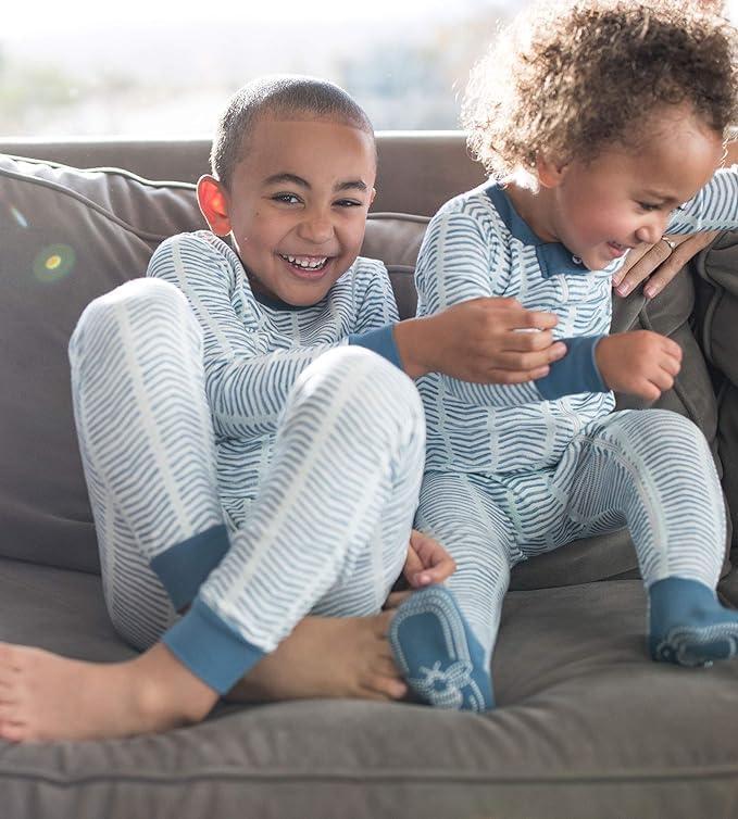 imageBurts Bees Baby Boys 2Piece Long Sleeve Tee and Pants Organic Cotton Pajama SetWatercolor Chevron