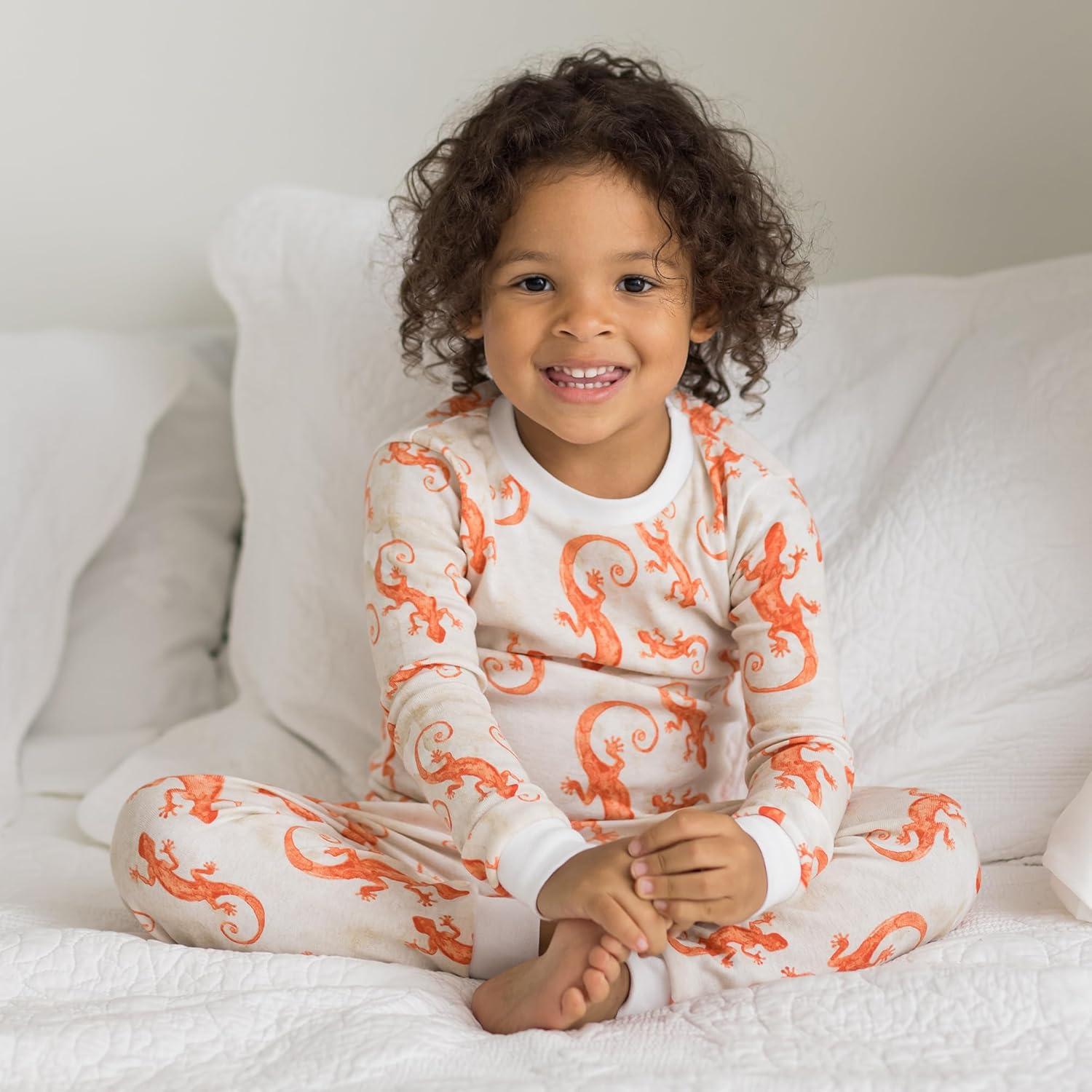 imageBurts Bees Baby Boys 2Piece Long Sleeve Tee and Pants Organic Cotton Pajama SetWatercolor Gecko