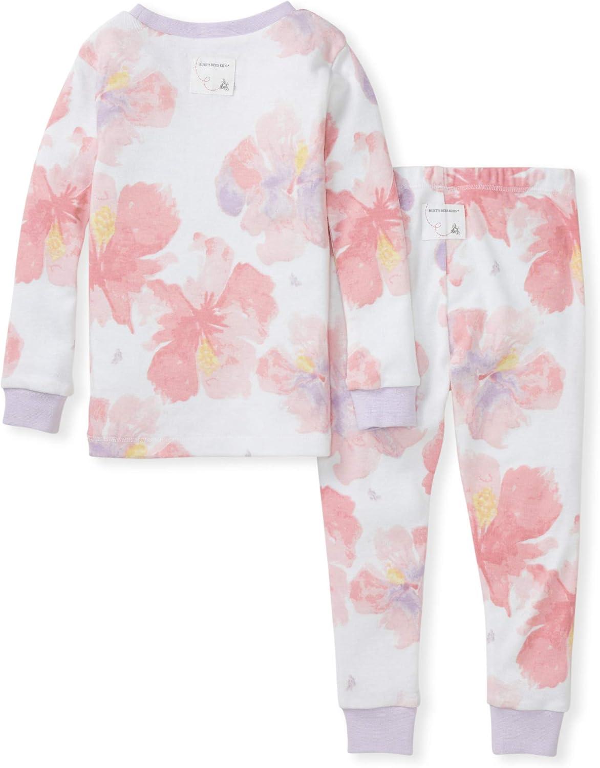 imageBurts Bees Baby Girls 2Piece Long Sleeve Tee and Pants Organic Cotton Pajama SetAloha Hibiscus