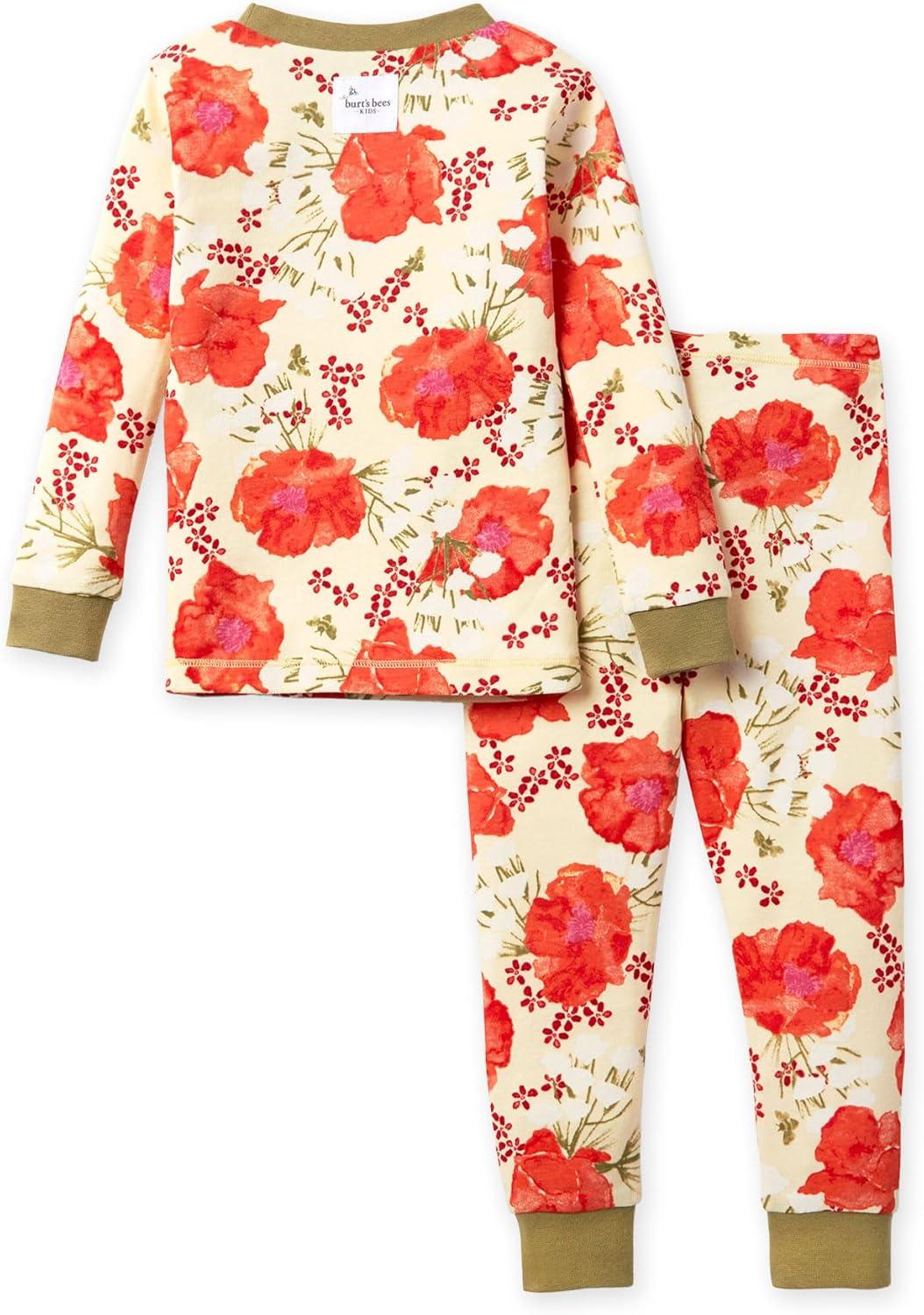 imageBurts Bees Baby Girls 2Piece Long Sleeve Tee and Pants Organic Cotton Pajama SetBlooming Fields