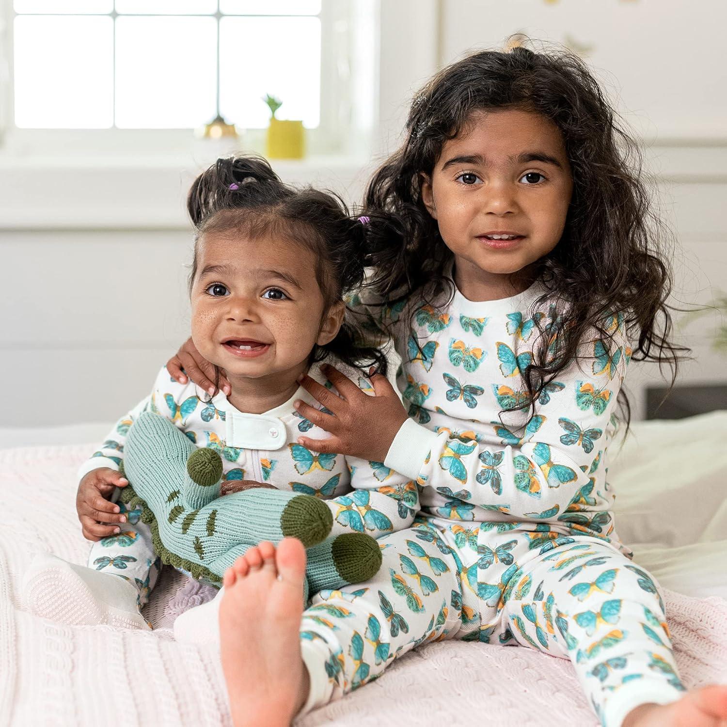 imageBurts Bees Baby Girls 2Piece Long Sleeve Tee and Pants Organic Cotton Pajama SetButterfly Chart