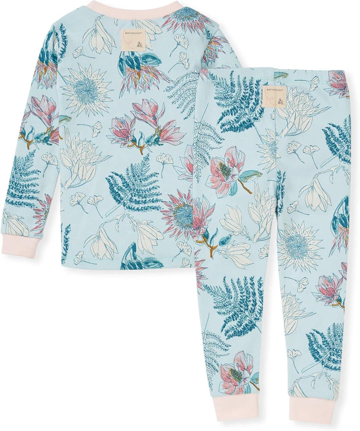imageBurts Bees Baby Girls 2Piece Long Sleeve Tee and Pants Organic Cotton Pajama SetDinosaur Flowers
