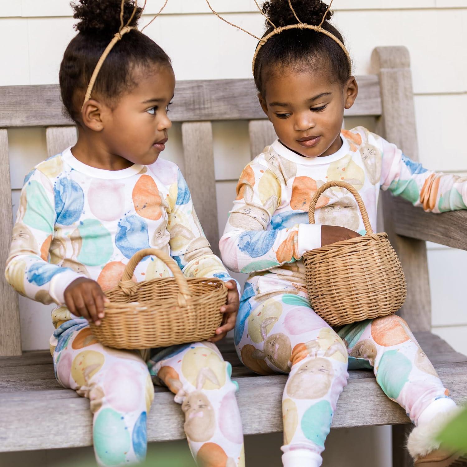 imageBurts Bees Baby Girls 2Piece Long Sleeve Tee and Pants Organic Cotton Pajama SetEaster Friends