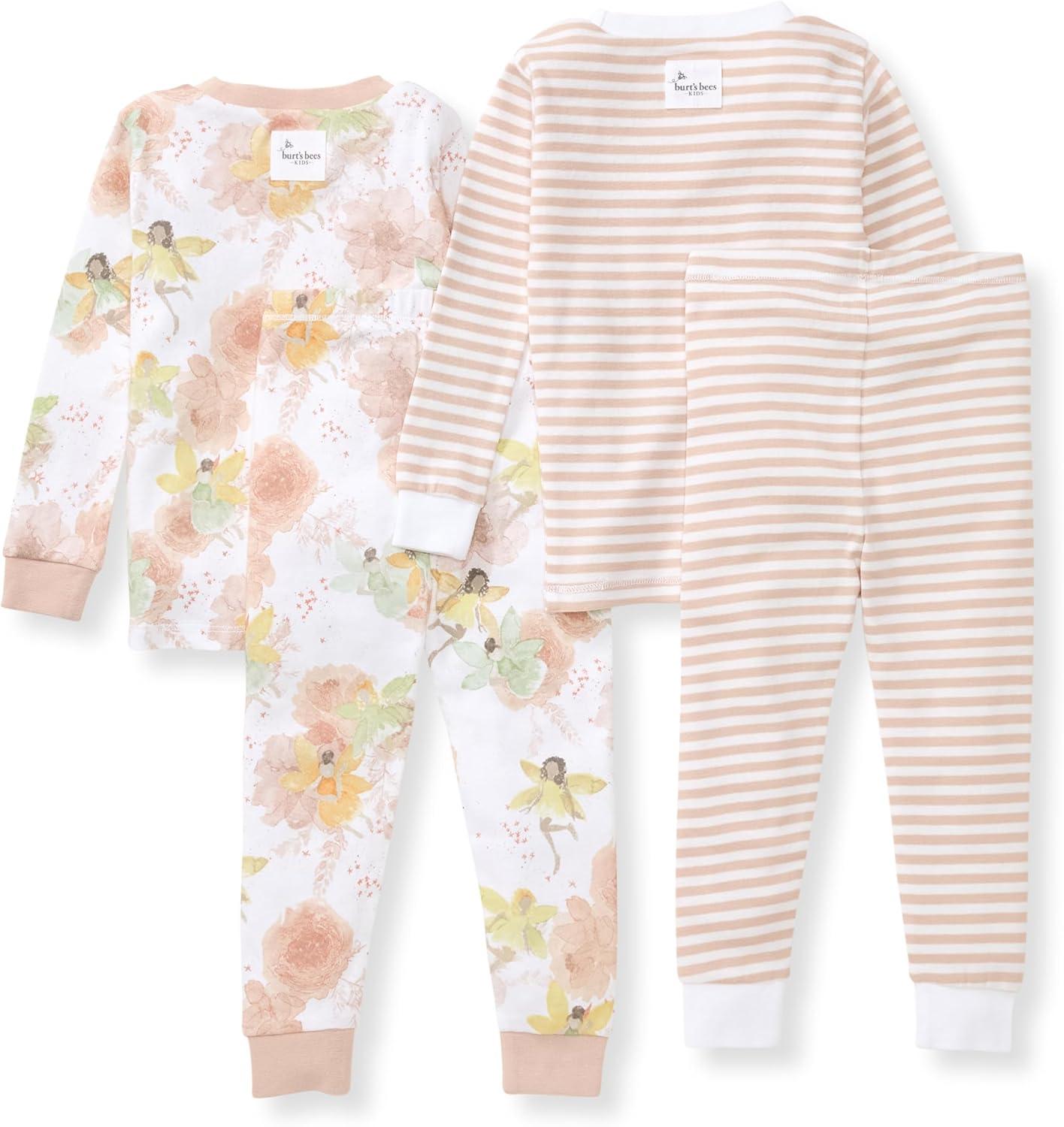 imageBurts Bees Baby Girls 2Piece Long Sleeve Tee and Pants Organic Cotton Pajama SetFairy Floral 2pk
