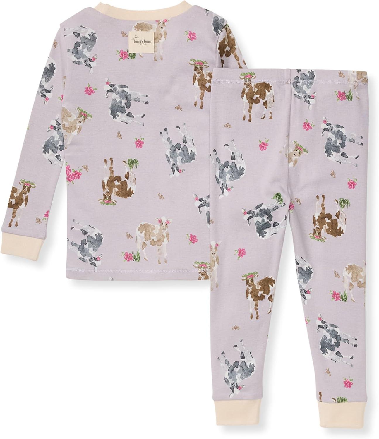 imageBurts Bees Baby Girls 2Piece Long Sleeve Tee and Pants Organic Cotton Pajama SetMiss Moo