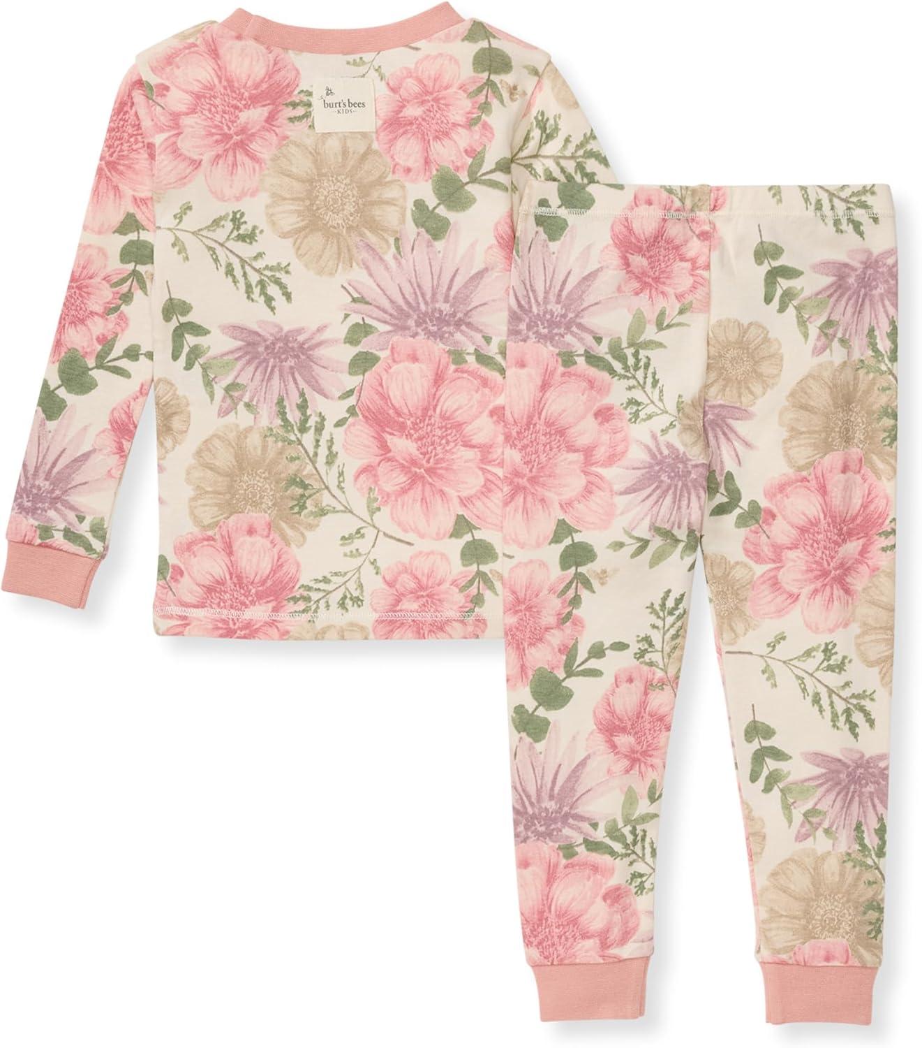 imageBurts Bees Baby Girls 2Piece Long Sleeve Tee and Pants Organic Cotton Pajama SetMountain Floral