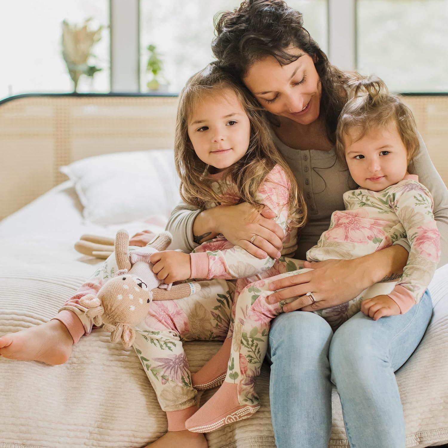 imageBurts Bees Baby Girls 2Piece Long Sleeve Tee and Pants Organic Cotton Pajama SetMountain Floral
