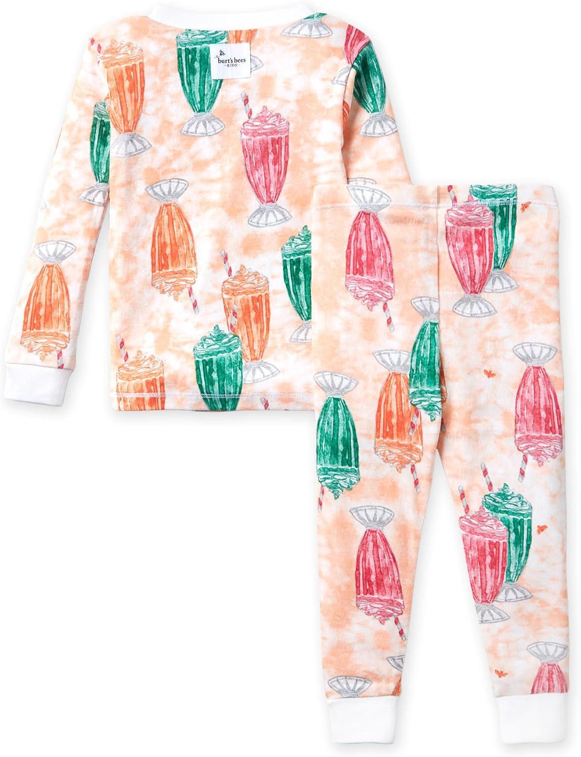 imageBurts Bees Baby Girls 2Piece Long Sleeve Tee and Pants Organic Cotton Pajama SetOrange Crush