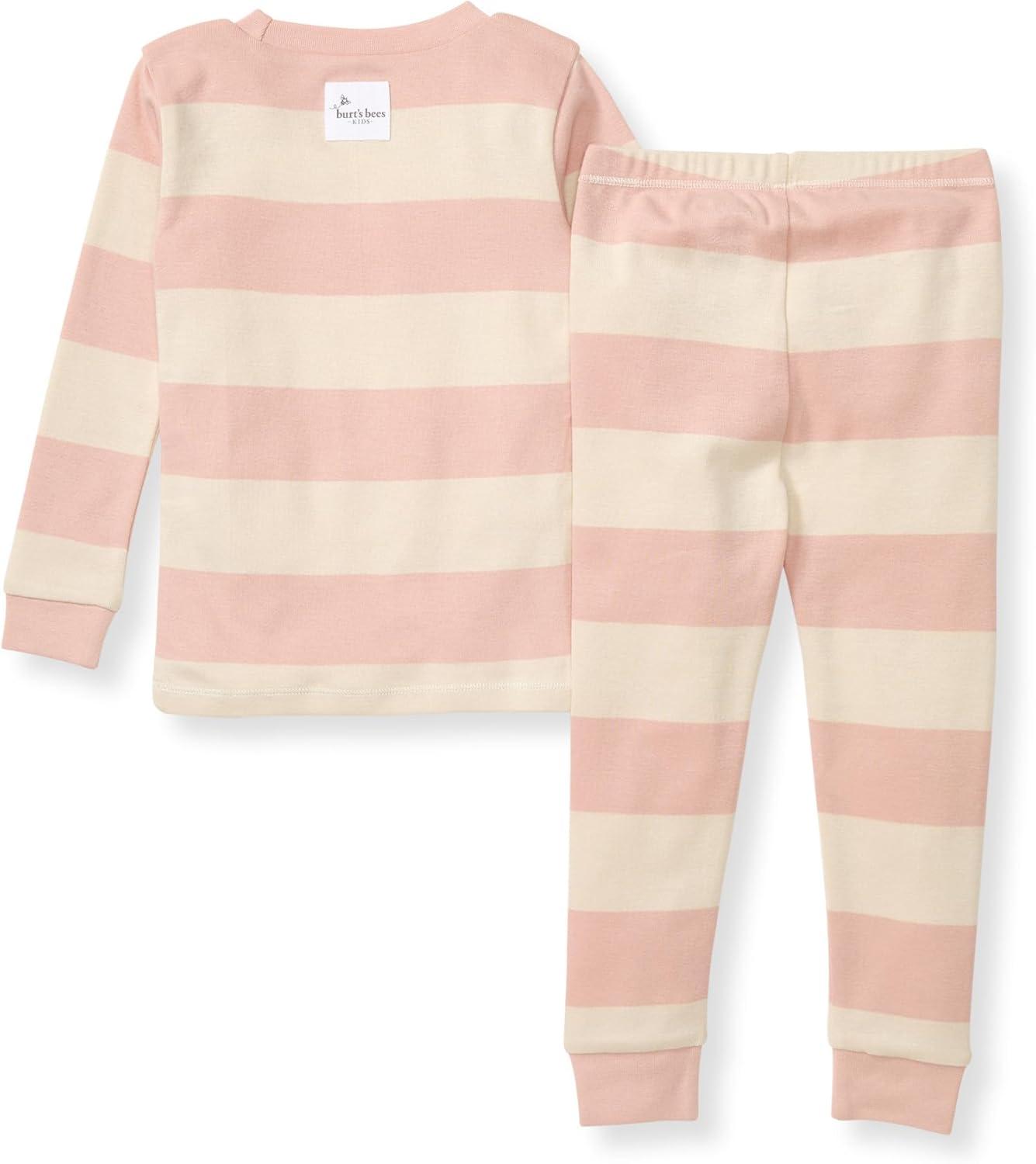 imageBurts Bees Baby Girls 2Piece Long Sleeve Tee and Pants Organic Cotton Pajama SetPink Sand Rugby Stripe