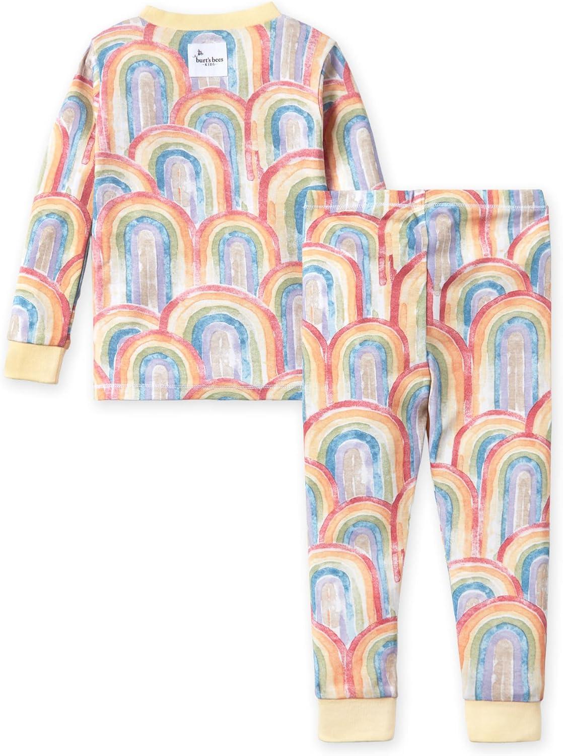 imageBurts Bees Baby Girls 2Piece Long Sleeve Tee and Pants Organic Cotton Pajama SetRetro Rainbow