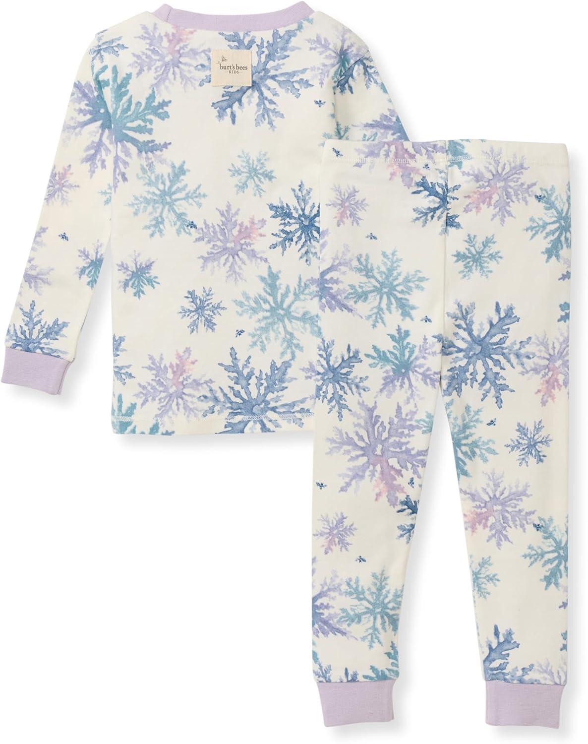 imageBurts Bees Baby Girls 2Piece Long Sleeve Tee and Pants Organic Cotton Pajama SetSnowflake Flurries