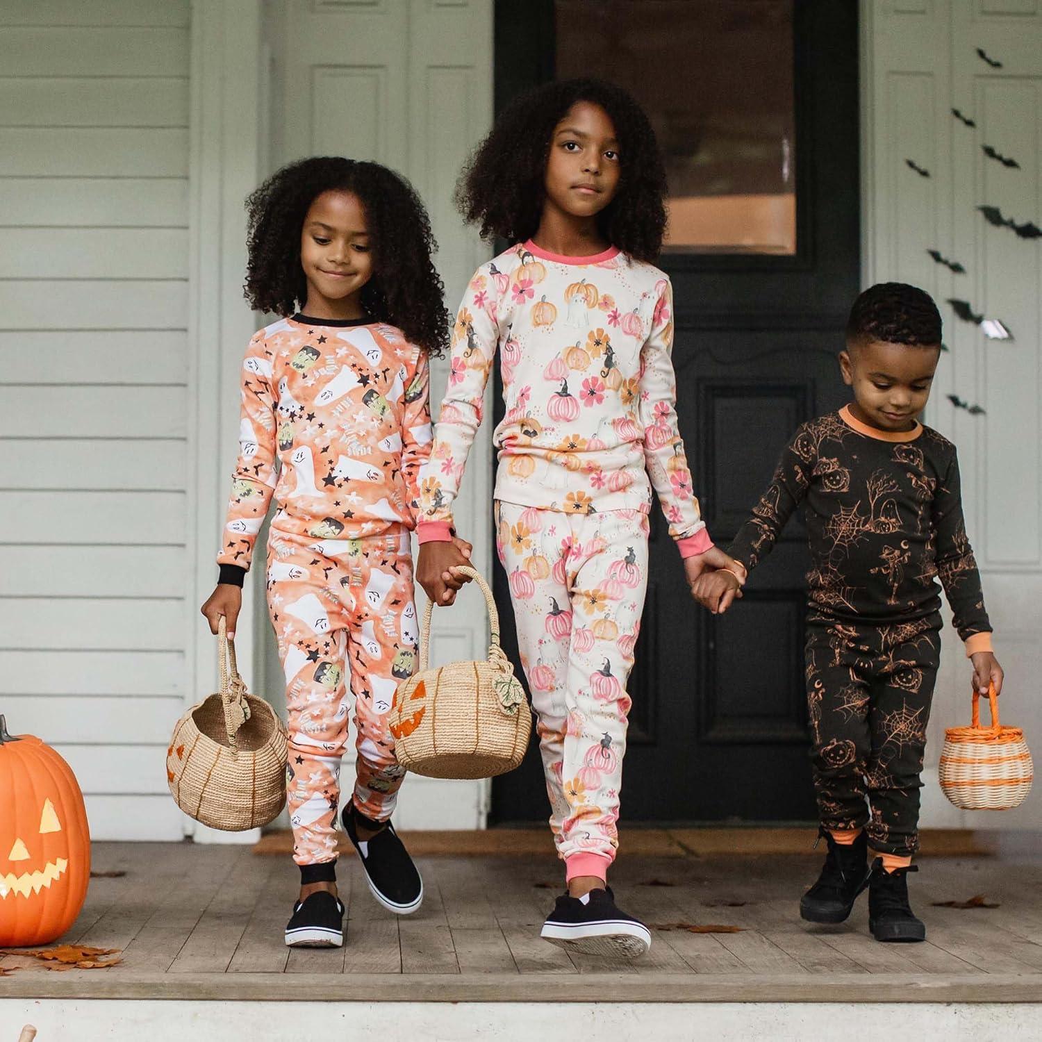 imageBurts Bees Baby Girls 2Piece Long Sleeve Tee and Pants Organic Cotton Pajama SetStarry Ghost