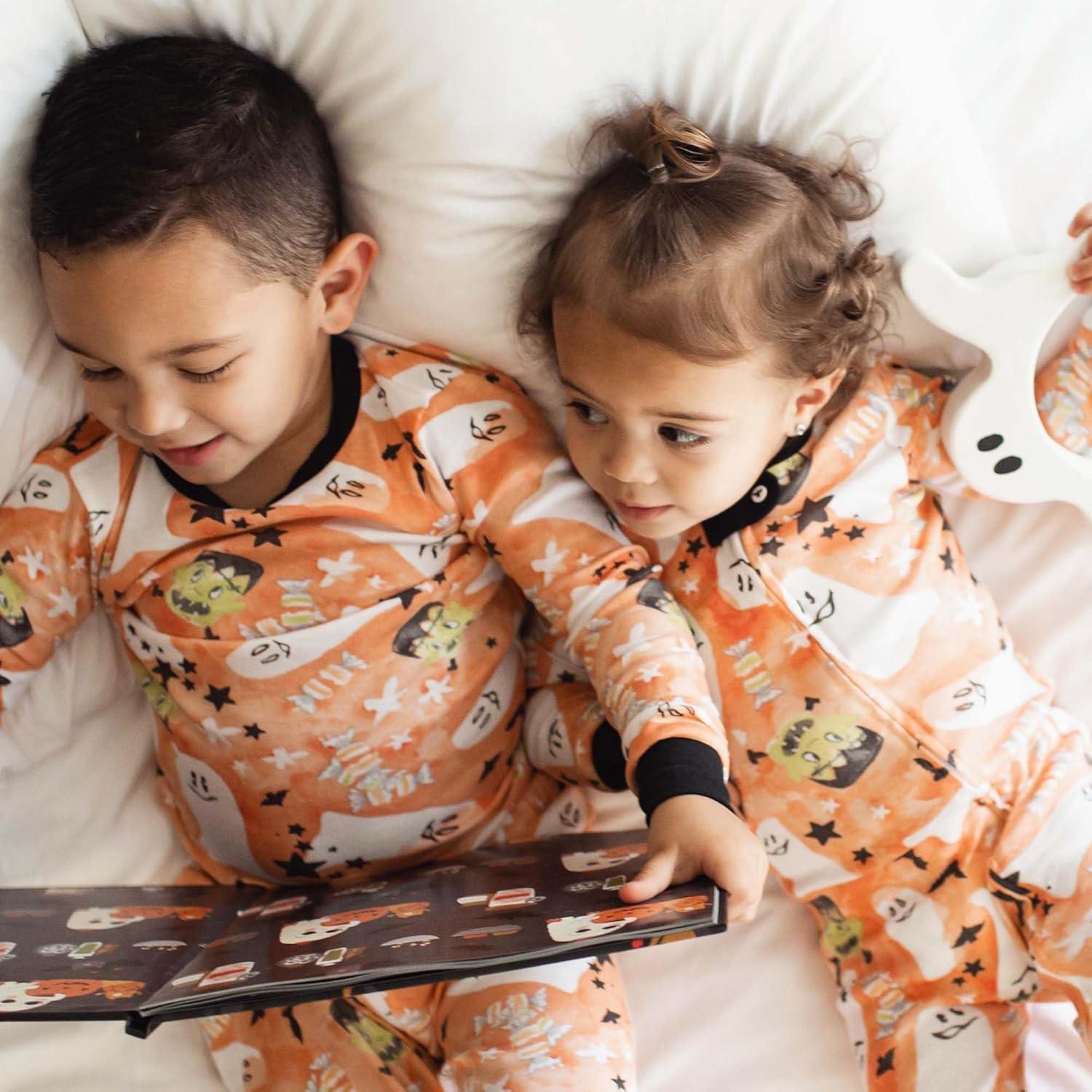 imageBurts Bees Baby Girls 2Piece Long Sleeve Tee and Pants Organic Cotton Pajama SetStarry Ghost