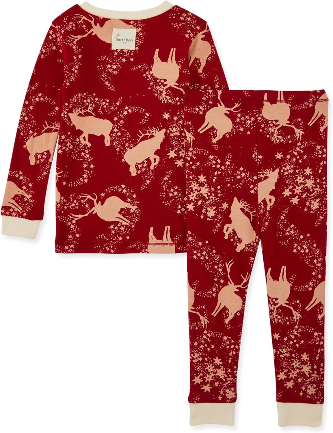 imageBurts Bees Baby Girls 2Piece Long Sleeve Tee and Pants Organic Cotton Pajama SetStarry Reindeer