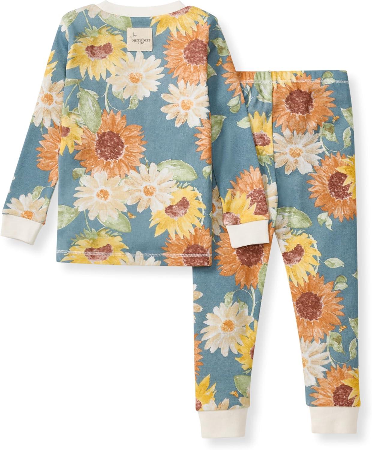 imageBurts Bees Baby Girls 2Piece Long Sleeve Tee and Pants Organic Cotton Pajama SetSunflowers