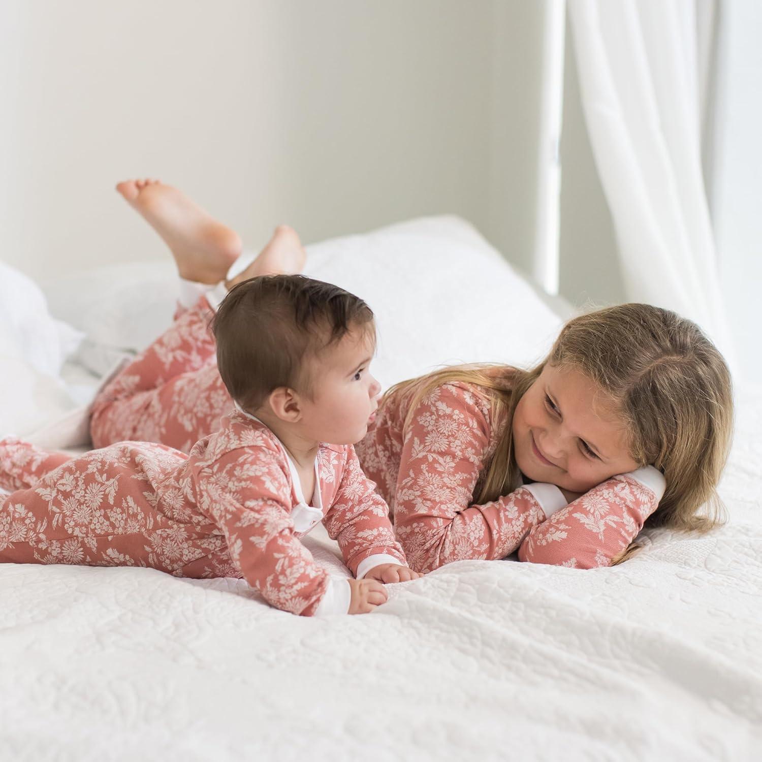 imageBurts Bees Baby Girls 2Piece Long Sleeve Tee and Pants Organic Cotton Pajama SetVibrant Garden