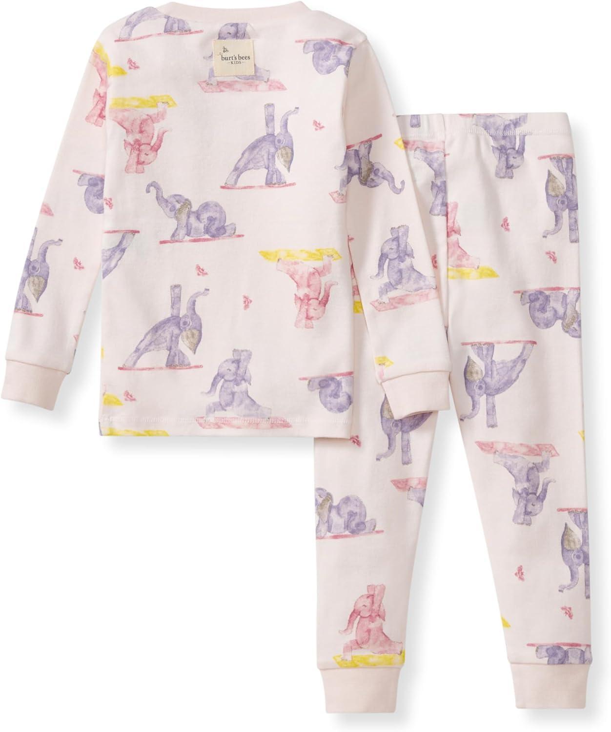 imageBurts Bees Baby Girls 2Piece Long Sleeve Tee and Pants Organic Cotton Pajama SetYogi Elephants