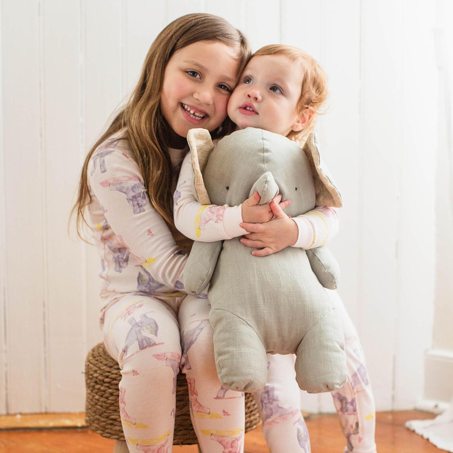 imageBurts Bees Baby Girls 2Piece Long Sleeve Tee and Pants Organic Cotton Pajama SetYogi Elephants