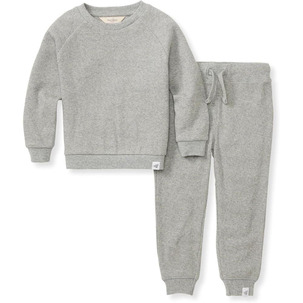 imageBurts Bees Baby Baby Boys Shirt and Pant Set Top ampamp Bottom Outfit BundleHeather Grey Thermal