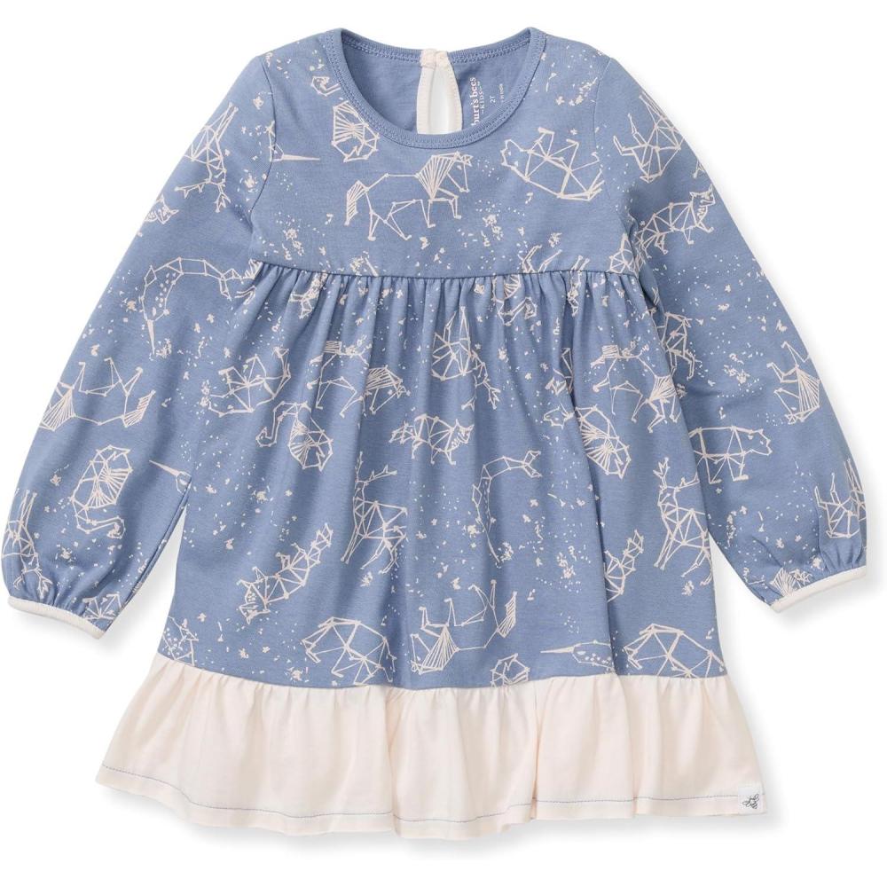 imageBurts Bees Baby Baby Girls Dress Infant ampamp Toddler Short ampamp LongSleeve 100 Organic CottonStarry Animals