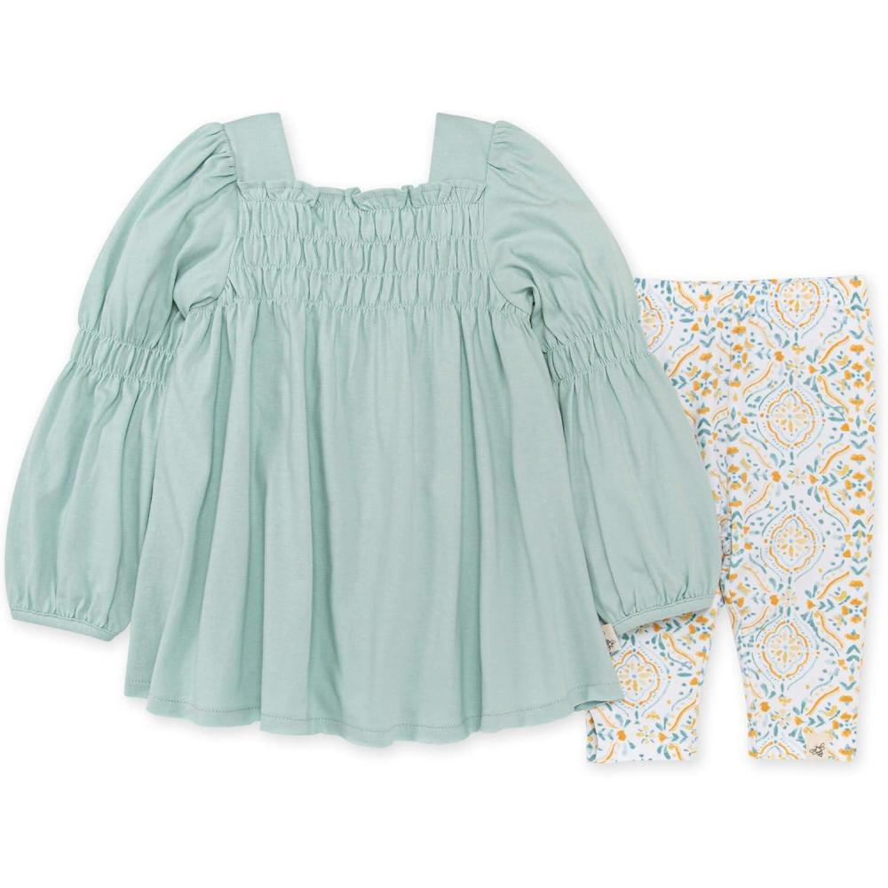 imageBurts Bees Baby Baby Girls Long Sleeve Top and Pant Set 100 Organic CottonSmocked Tunic  Capri