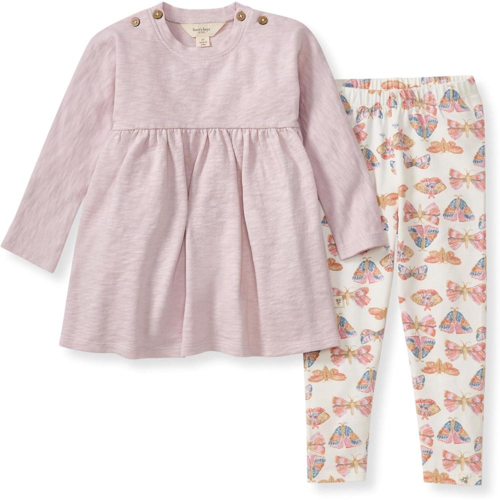 imageBurts Bees Baby Baby Girls Long Sleeve Top and Pant Set 100 Organic CottonSoft Violet Slub