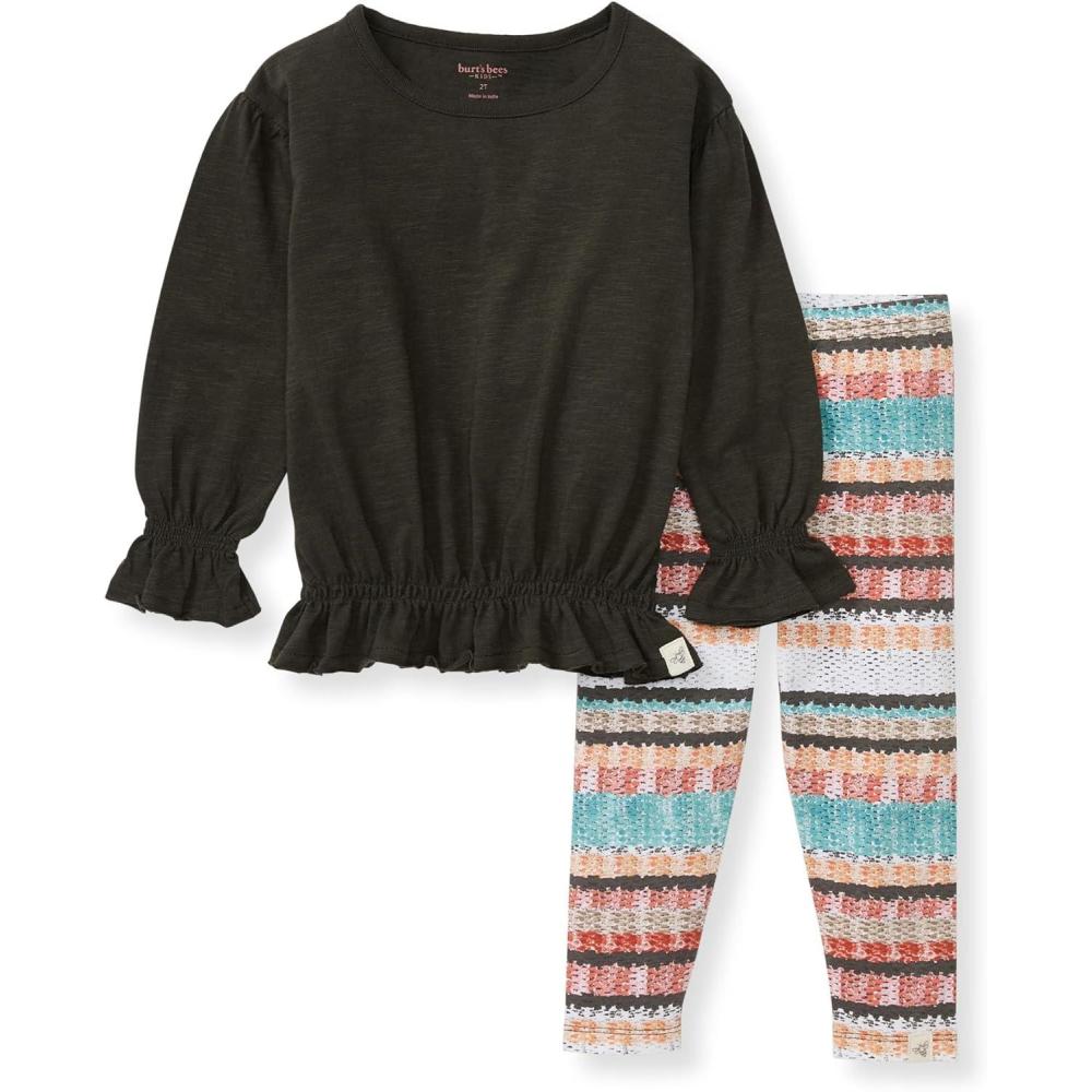 imageBurts Bees Baby Baby Girls Long Sleeve Top and Pant Set 100 Organic CottonWoven Stripe Set