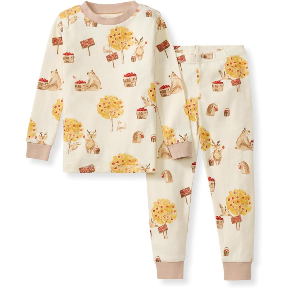 imageBurts Bees Baby Boys 2Piece Long Sleeve Tee and Pants Organic Cotton Pajama SetApple Season