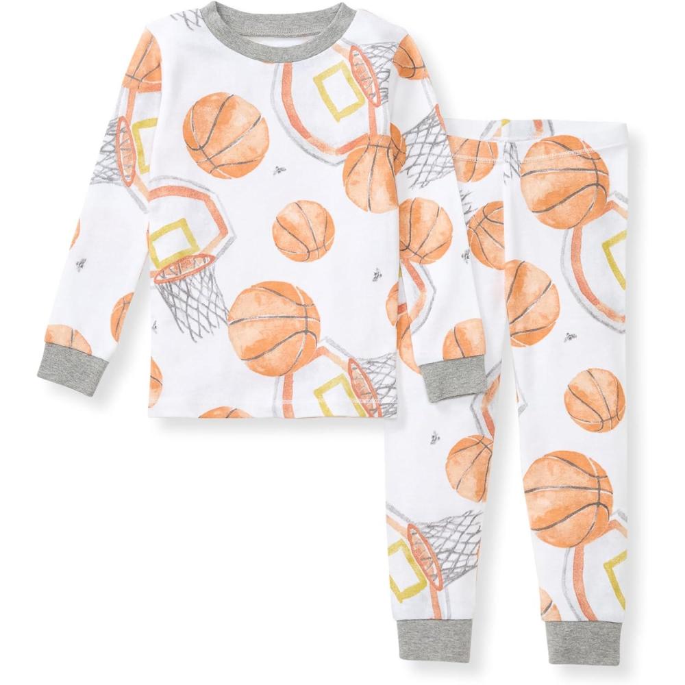 imageBurts Bees Baby Boys 2Piece Long Sleeve Tee and Pants Organic Cotton Pajama SetBasketball