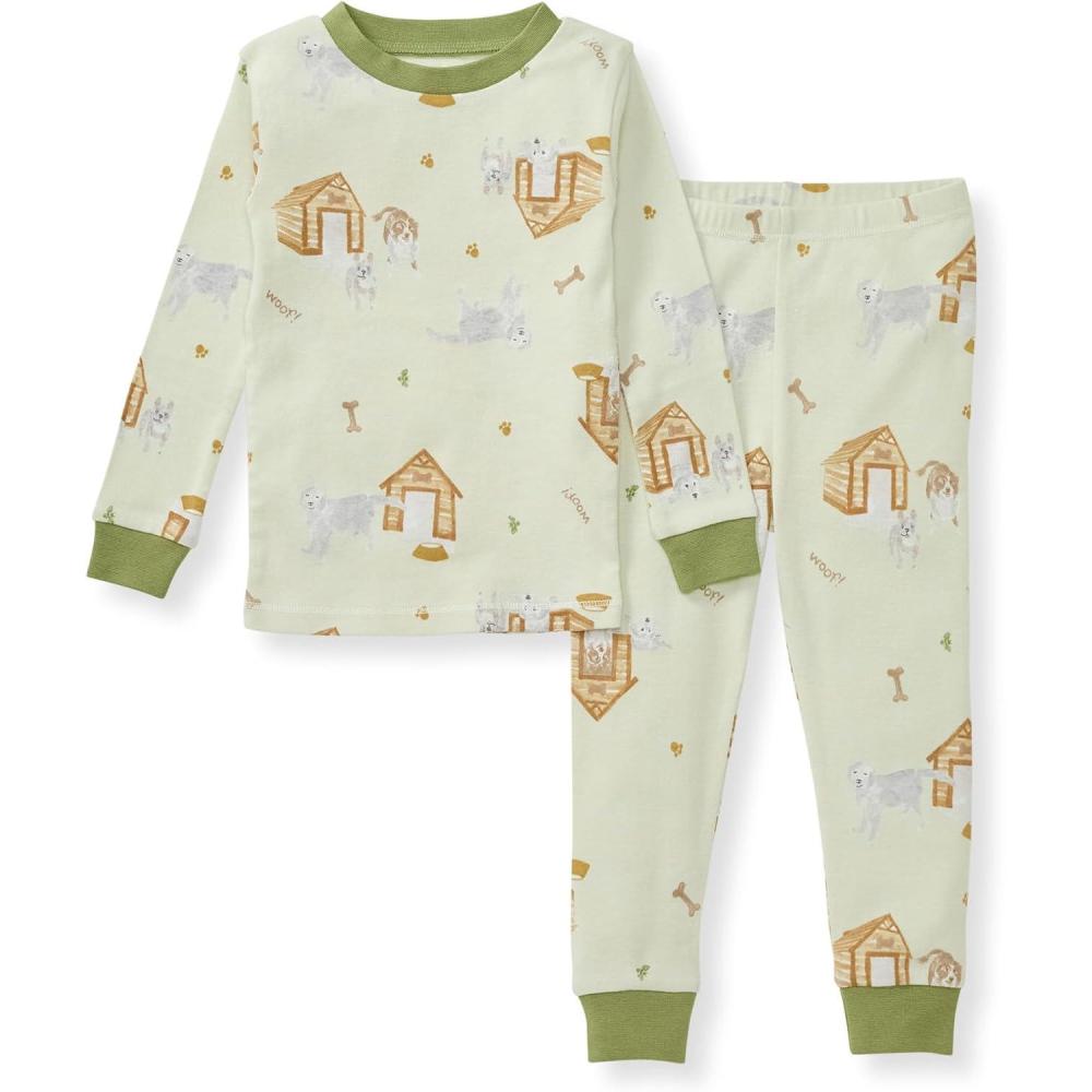 imageBurts Bees Baby Boys 2Piece Long Sleeve Tee and Pants Organic Cotton Pajama SetDog House
