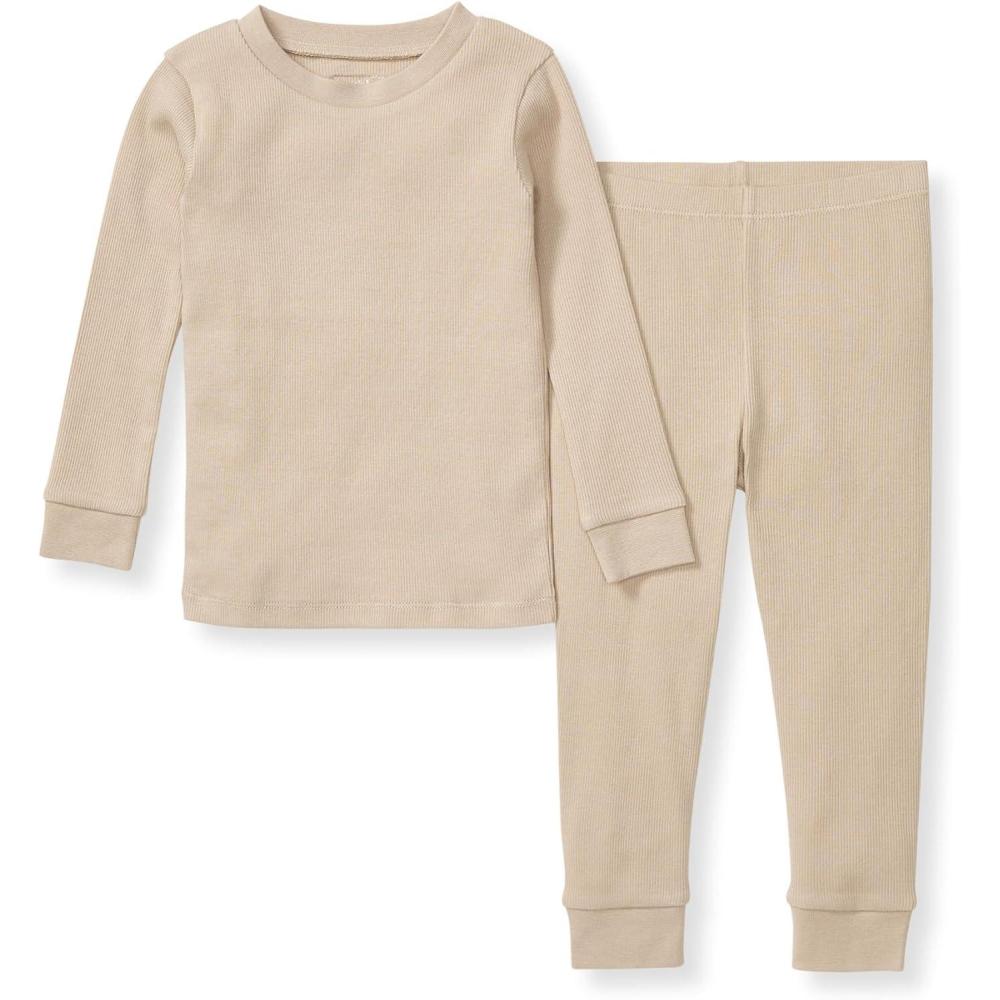 imageBurts Bees Baby Boys 2Piece Long Sleeve Tee and Pants Organic Cotton Pajama SetNeutral Solid Rib