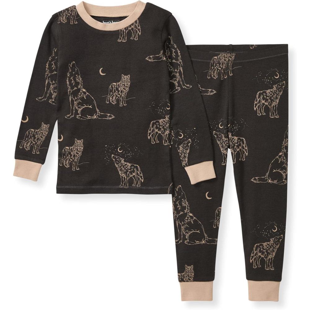 imageBurts Bees Baby Boys 2Piece Long Sleeve Tee and Pants Organic Cotton Pajama SetWolf Pack