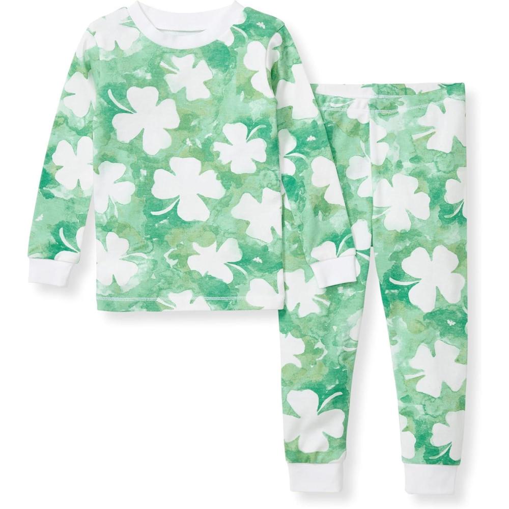 imageBurts Bees Baby Girls 2Piece Long Sleeve Tee and Pants Organic Cotton Pajama SetArtsy Clover