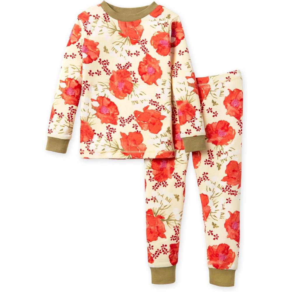 imageBurts Bees Baby Girls 2Piece Long Sleeve Tee and Pants Organic Cotton Pajama SetBlooming Fields