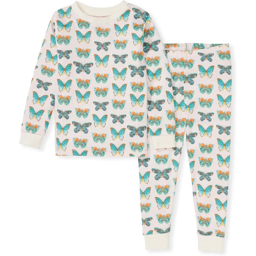 imageBurts Bees Baby Girls 2Piece Long Sleeve Tee and Pants Organic Cotton Pajama SetButterfly Chart