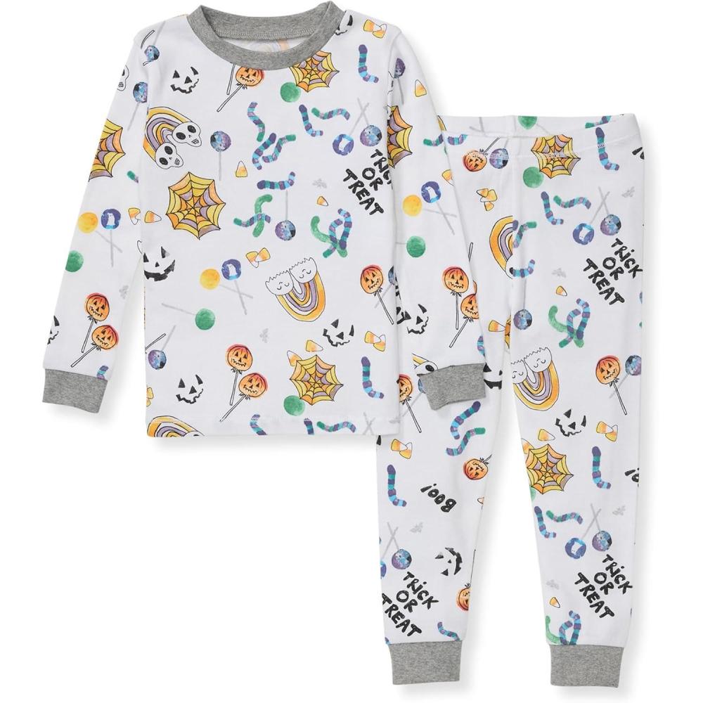 imageBurts Bees Baby Girls 2Piece Long Sleeve Tee and Pants Organic Cotton Pajama SetHalloween Treats