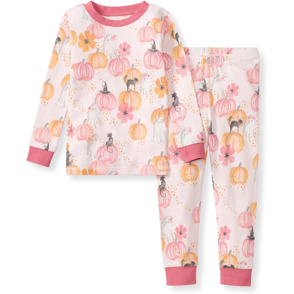 imageBurts Bees Baby Girls 2Piece Long Sleeve Tee and Pants Organic Cotton Pajama SetMagical Pumpkins