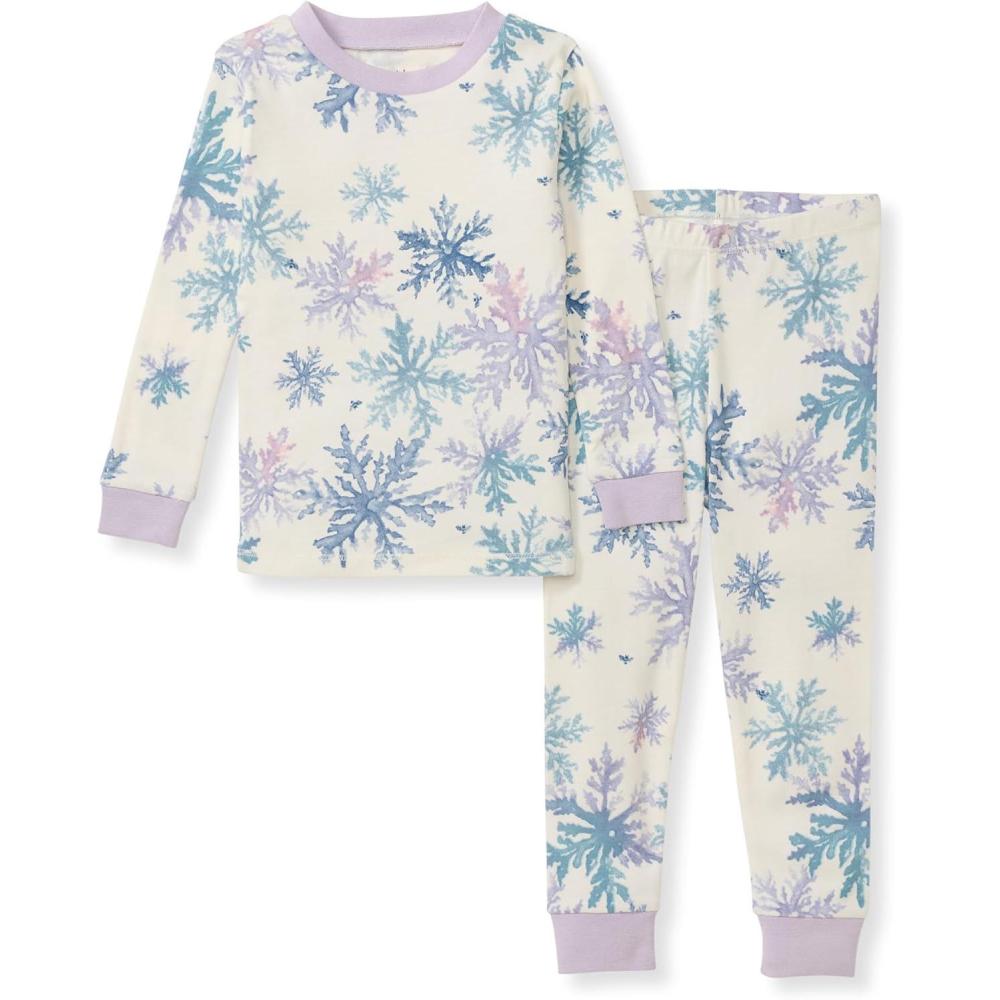 imageBurts Bees Baby Girls 2Piece Long Sleeve Tee and Pants Organic Cotton Pajama SetSnowflake Flurries