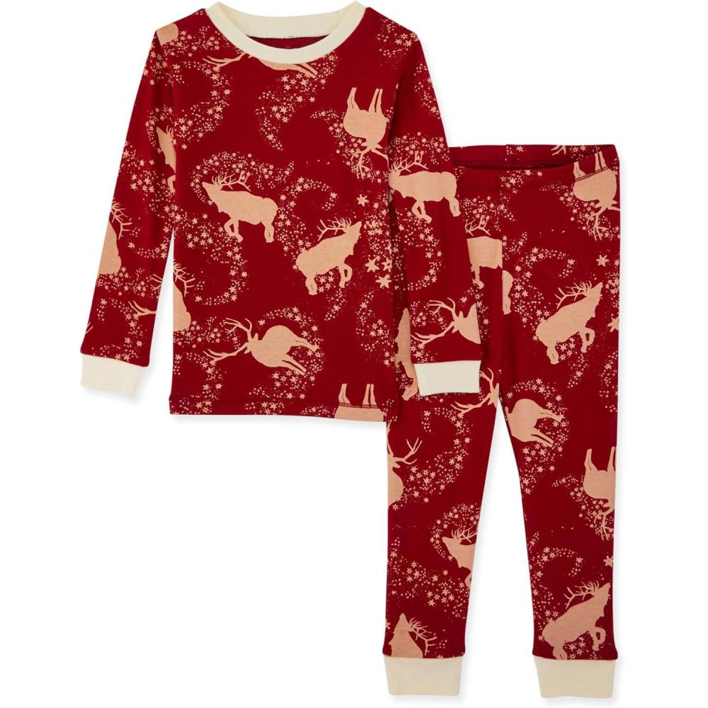 imageBurts Bees Baby Girls 2Piece Long Sleeve Tee and Pants Organic Cotton Pajama SetStarry Reindeer